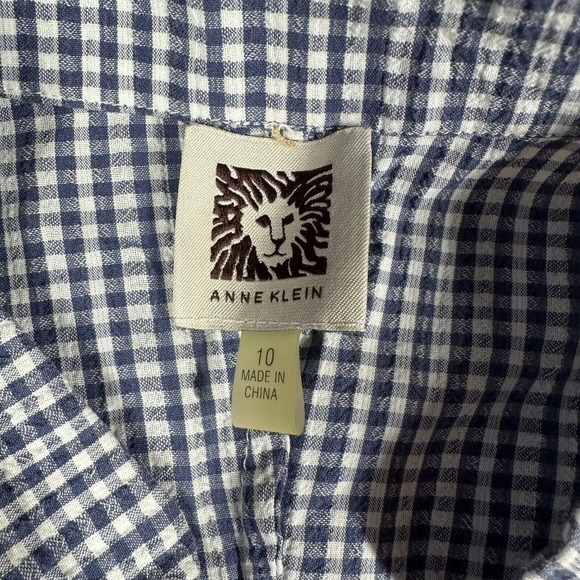 Anne Klein Button Up Lagenlook Tunic Shirt Womens 10 Blue White Gingham Check - Picture 3 of 9